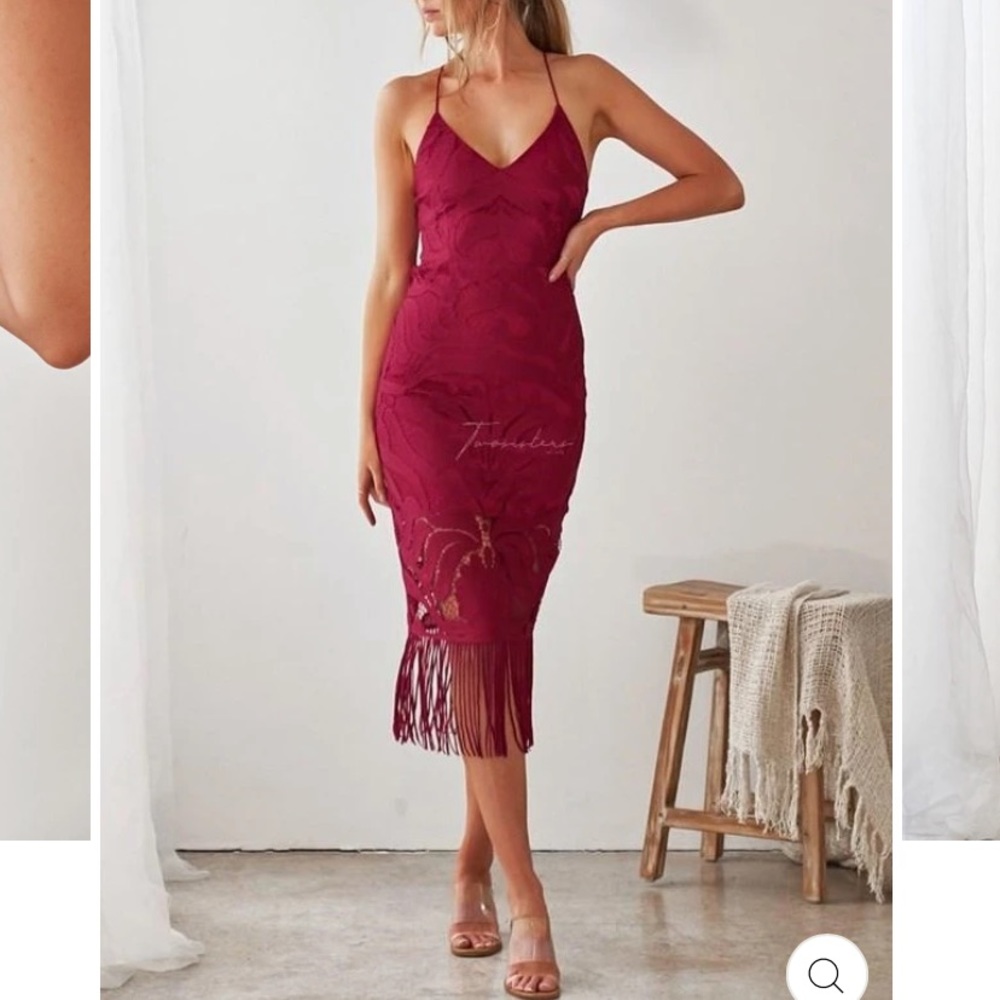 Red Lace Midi Dress